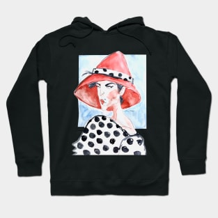 Woman In red hat Hoodie